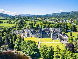 Aerial view of the historic abbey in Fort Augustus