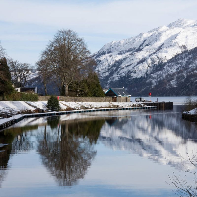 A snowy scene at Fort Augustus by Loch Ness